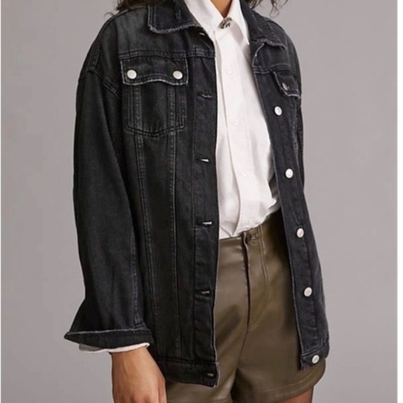 ANTHROPOLOGIE Pilcro Longline Denim Trucker Jacket in black size XS - Picture 7 of 7